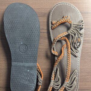 Plaka sandals, new, orange and brown, size 7.5